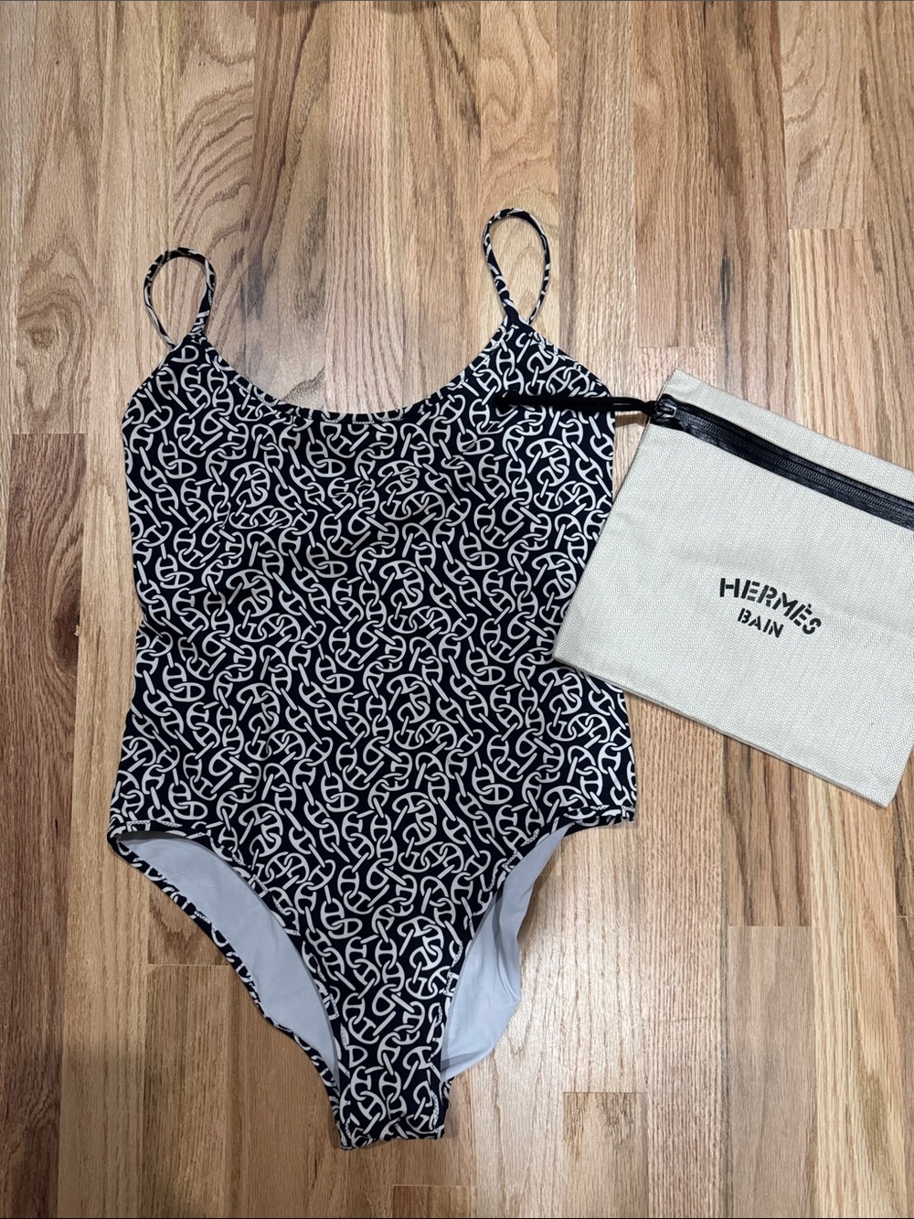 Hermes Black & White Signature One-Piece Swimsuit